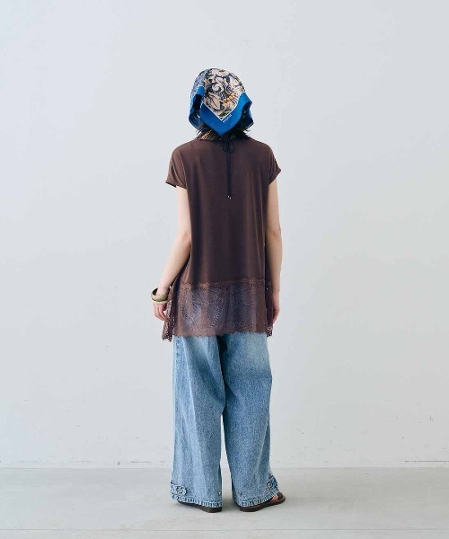 MEDE19F(メデジュウキュウ)の「MEDE19F ヘムレースフレンチスリーブトップス(Tシャツ/カットソー・レディース・ダークブラウン/ブラック/ホワイト・L/M/LL)」の21枚目の写真