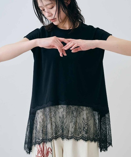 MEDE19F(メデジュウキュウ)の「MEDE19F ヘムレースフレンチスリーブトップス(Tシャツ/カットソー・レディース・ダークブラウン/ブラック/ホワイト・L/M/LL)」の16枚目の写真