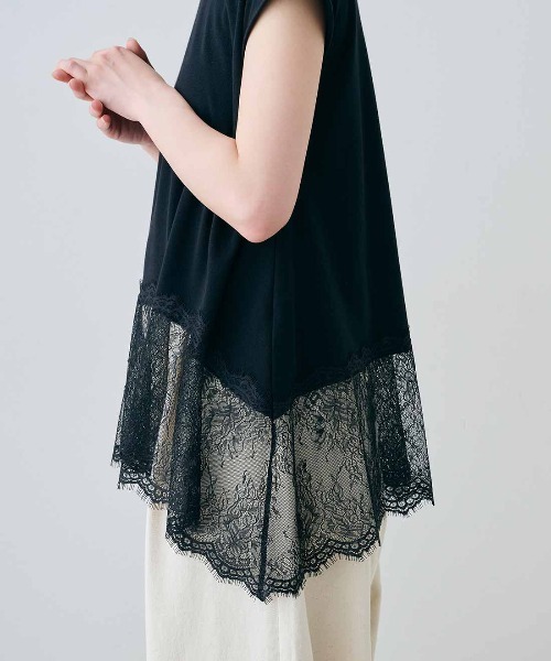MEDE19F(メデジュウキュウ)の「MEDE19F ヘムレースフレンチスリーブトップス(Tシャツ/カットソー・レディース・ダークブラウン/ブラック/ホワイト・L/M/LL)」の10枚目の写真