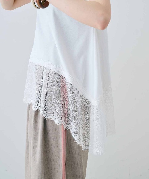 MEDE19F(メデジュウキュウ)の「MEDE19F ヘムレースフレンチスリーブトップス(Tシャツ/カットソー・レディース・ダークブラウン/ブラック/ホワイト・L/M/LL)」の8枚目の写真