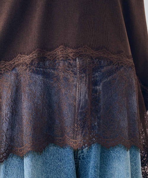 MEDE19F(メデジュウキュウ)の「MEDE19F ヘムレースフレンチスリーブトップス(Tシャツ/カットソー・レディース・ダークブラウン/ブラック/ホワイト・L/M/LL)」の4枚目の写真
