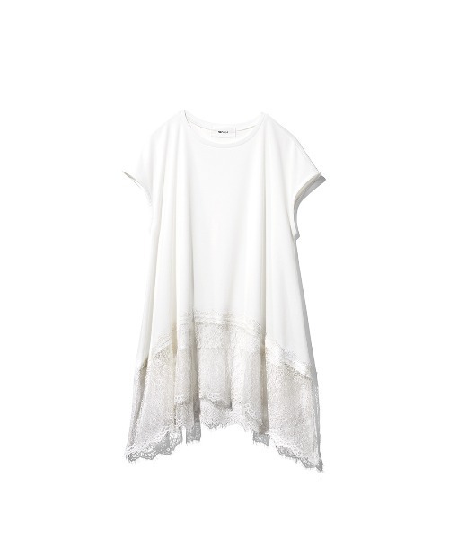 MEDE19F(メデジュウキュウ)の「MEDE19F ヘムレースフレンチスリーブトップス(Tシャツ/カットソー・レディース・ダークブラウン/ブラック/ホワイト・L/M/LL)」の6枚目の写真