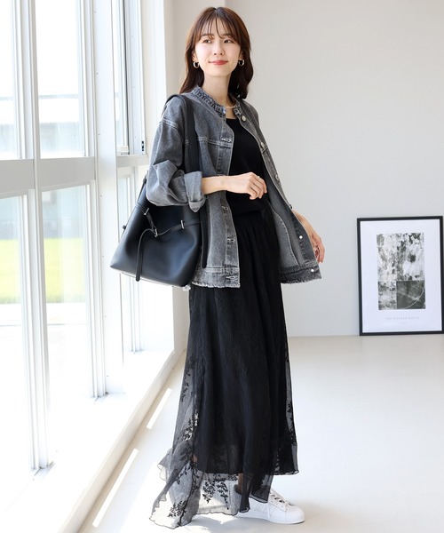 Aletta vita(アレッタビータ)の「刺繍シフォンロングスカート(スカート・レディース・ブラック・M)」の8枚目の写真