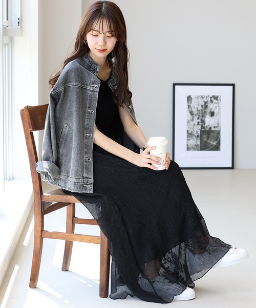Aletta vita(アレッタビータ)の「刺繍シフォンロングスカート(スカート・レディース・ブラック・M)」の5枚目の写真