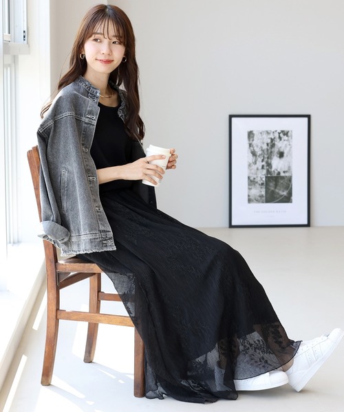 Aletta vita(アレッタビータ)の「刺繍シフォンロングスカート(スカート・レディース・ブラック・M)」の6枚目の写真
