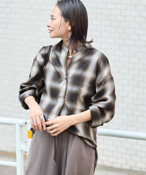 JOURNAL STANDARD（ジャーナルスタンダード）の「STANDPULL STRAIGHT SLEEVE（シャツ/ブラウス・レディース・ネイビー/チョコ・FREE）」の3枚目の写真