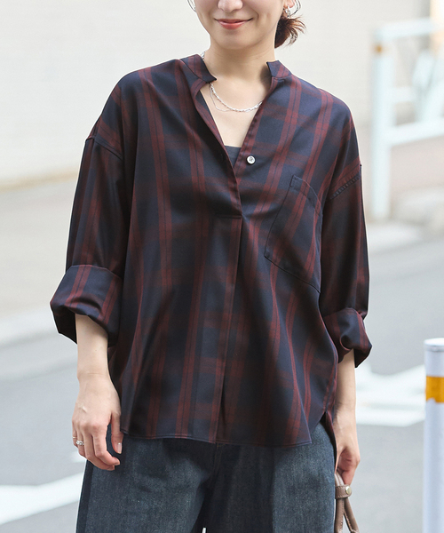 JOURNAL STANDARD（ジャーナルスタンダード）の「STANDPULL STRAIGHT SLEEVE（シャツ/ブラウス・レディース・ネイビー/チョコ・FREE）」の21枚目の写真