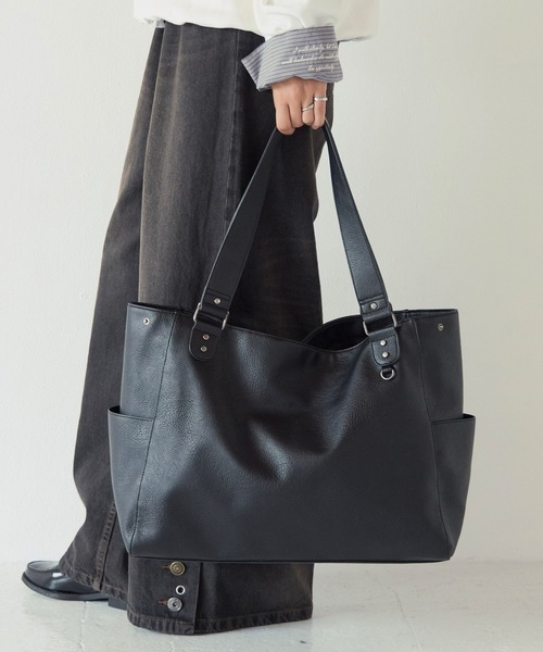 PBLIM（ページボーイリム）の「《UNISEX/ポーチ付き/PCポケット/A4サイズ収納可能》ガセットトートバッグ（トートバッグ・レディース・ブラウン/ブラック・FREE）」の2枚目の写真