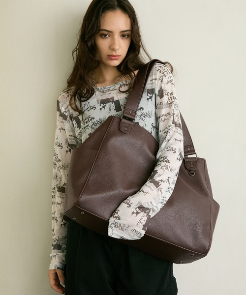 PBLIM（ページボーイリム）の「《UNISEX/ポーチ付き/PCポケット/A4サイズ収納可能》ガセットトートバッグ（トートバッグ・レディース・ブラウン/ブラック・FREE）」の5枚目の写真