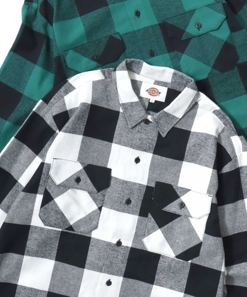 Dickies(ディッキーズ)の「Dickies/ディッキーズ Check Flannel Shirt/オーバーサイズ コットン オンブレチェック ブロックチェック フランネルシャツ/ワークシャツ/長袖シャツ/レディース メンズ(シャツ/ブラウス・メンズ・レッド/ブルー/グレー系その他/レッド系その他/グリーン系その他/ホワイト系その他/ブラウン/ブラック・M/XL/L)」の2枚目の写真
