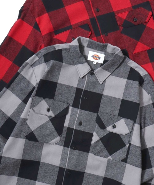 Dickies(ディッキーズ)の「Dickies/ディッキーズ Check Flannel Shirt/オーバーサイズ コットン オンブレチェック ブロックチェック フランネルシャツ/ワークシャツ/長袖シャツ/レディース メンズ(シャツ/ブラウス・メンズ・レッド/ブルー/グレー系その他/レッド系その他/グリーン系その他/ホワイト系その他/ブラウン/ブラック・M/XL/L)」の3枚目の写真