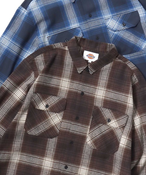 Dickies(ディッキーズ)の「Dickies/ディッキーズ Check Flannel Shirt/オーバーサイズ コットン オンブレチェック ブロックチェック フランネルシャツ/ワークシャツ/長袖シャツ/レディース メンズ(シャツ/ブラウス・メンズ・レッド/ブルー/グレー系その他/レッド系その他/グリーン系その他/ホワイト系その他/ブラウン/ブラック・M/XL/L)」の4枚目の写真