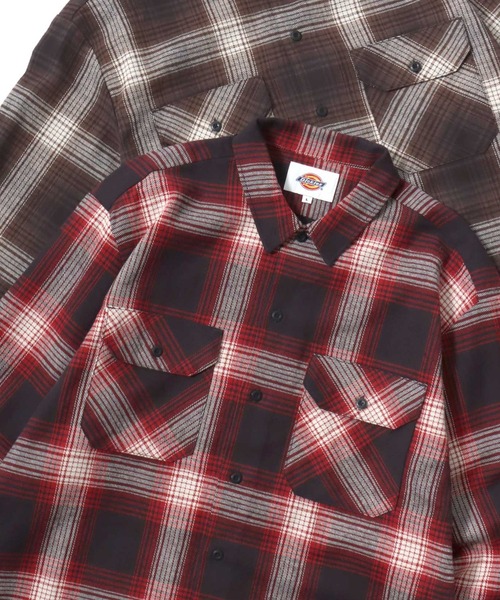 Dickies(ディッキーズ)の「Dickies/ディッキーズ Check Flannel Shirt/オーバーサイズ コットン オンブレチェック ブロックチェック フランネルシャツ/ワークシャツ/長袖シャツ/レディース メンズ(シャツ/ブラウス・メンズ・レッド/ブルー/グレー系その他/レッド系その他/グリーン系その他/ホワイト系その他/ブラウン/ブラック・M/XL/L)」の7枚目の写真