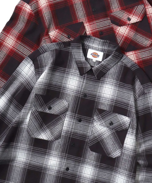 Dickies(ディッキーズ)の「Dickies/ディッキーズ Check Flannel Shirt/オーバーサイズ コットン オンブレチェック ブロックチェック フランネルシャツ/ワークシャツ/長袖シャツ/レディース メンズ(シャツ/ブラウス・メンズ・レッド/ブルー/グレー系その他/レッド系その他/グリーン系その他/ホワイト系その他/ブラウン/ブラック・M/XL/L)」の1枚目の写真