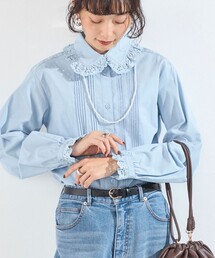 〈手洗い可能〉レースカラー ピンタック シャツ◇