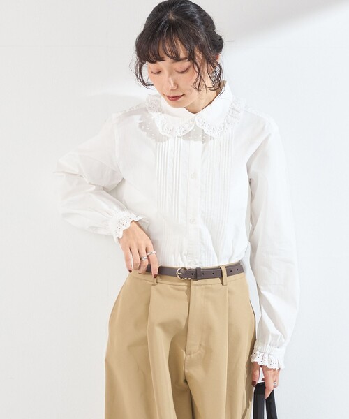 SHIPS Colors(シップス カラーズ)の「〈手洗い可能〉レースカラー ピンタック シャツ◇(Tシャツ/カットソー・レディース・オフホワイト/ライトブルー/ブラック・ONE SIZE)」の8枚目の写真