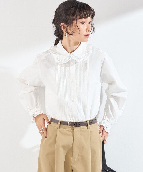 SHIPS Colors(シップス カラーズ)の「〈手洗い可能〉レースカラー ピンタック シャツ◇(Tシャツ/カットソー・レディース・オフホワイト/ライトブルー/ブラック・ONE SIZE)」の9枚目の写真