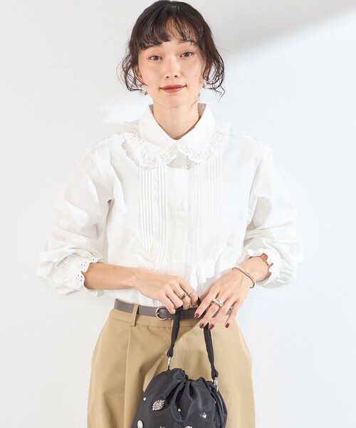 SHIPS Colors(シップス カラーズ)の「〈手洗い可能〉レースカラー ピンタック シャツ◇(Tシャツ/カットソー・レディース・オフホワイト/ライトブルー/ブラック・ONE SIZE)」の13枚目の写真