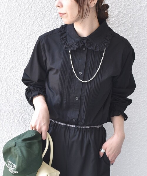 SHIPS Colors(シップス カラーズ)の「〈手洗い可能〉レースカラー ピンタック シャツ◇(Tシャツ/カットソー・レディース・オフホワイト/ライトブルー/ブラック・ONE SIZE)」の18枚目の写真