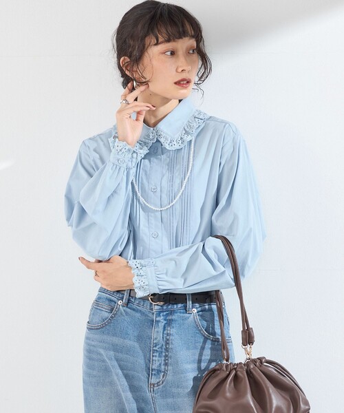 SHIPS Colors(シップス カラーズ)の「〈手洗い可能〉レースカラー ピンタック シャツ◇(Tシャツ/カットソー・レディース・オフホワイト/ライトブルー/ブラック・ONE SIZE)」の22枚目の写真