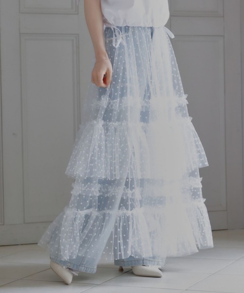 umm.clair(ウムクレール)の「Dot tulle tiered skirt(スカート・レディース・オフホワイト/グレー・FREE)」の4枚目の写真