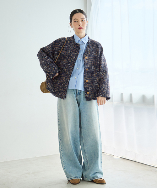journal standard L'essage(ジャーナルスタンダードレサージュ)の「GIOLICA TWEED ドルマンジャケット(ノーカラージャケット・レディース・ネイビー・FREE)」の3枚目の写真