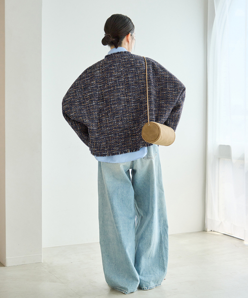 journal standard L'essage(ジャーナルスタンダードレサージュ)の「GIOLICA TWEED ドルマンジャケット(ノーカラージャケット・レディース・ネイビー・FREE)」の8枚目の写真