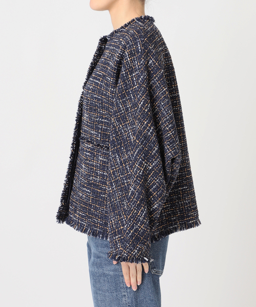 journal standard L'essage(ジャーナルスタンダードレサージュ)の「GIOLICA TWEED ドルマンジャケット(ノーカラージャケット・レディース・ネイビー・FREE)」の10枚目の写真