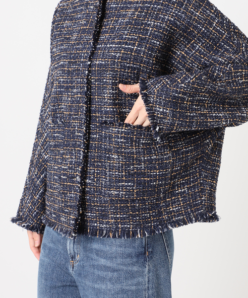 journal standard L'essage(ジャーナルスタンダードレサージュ)の「GIOLICA TWEED ドルマンジャケット(ノーカラージャケット・レディース・ネイビー・FREE)」の14枚目の写真