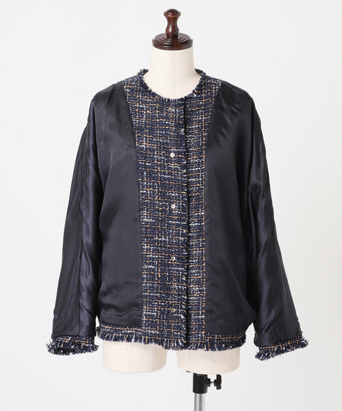 journal standard L'essage(ジャーナルスタンダードレサージュ)の「GIOLICA TWEED ドルマンジャケット(ノーカラージャケット・レディース・ネイビー・FREE)」の17枚目の写真