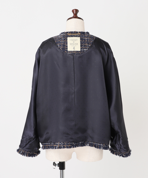journal standard L'essage(ジャーナルスタンダードレサージュ)の「GIOLICA TWEED ドルマンジャケット(ノーカラージャケット・レディース・ネイビー・FREE)」の18枚目の写真