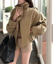 スタンドカラーショートトレンチ