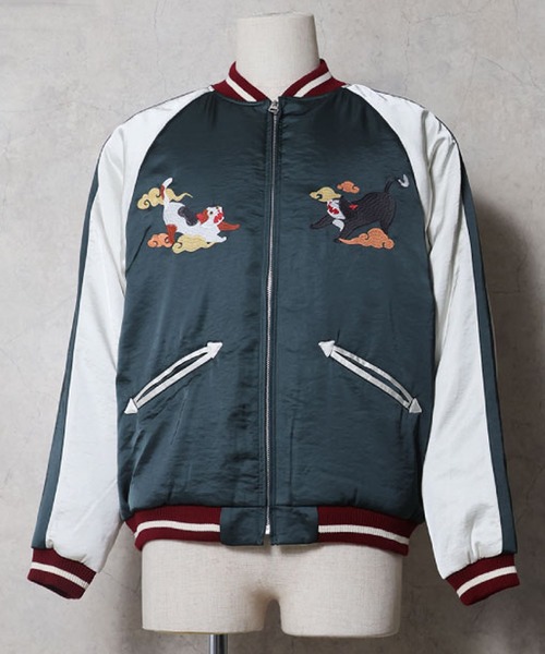 HOUSTON(ヒューストン)の「HOUSTON スカジャン(百猫)(スカジャン・メンズ・ブラック/ブルー/グリーン系その他・X-LARGE/XX-LARGE/MEDIUM)」の3枚目の写真