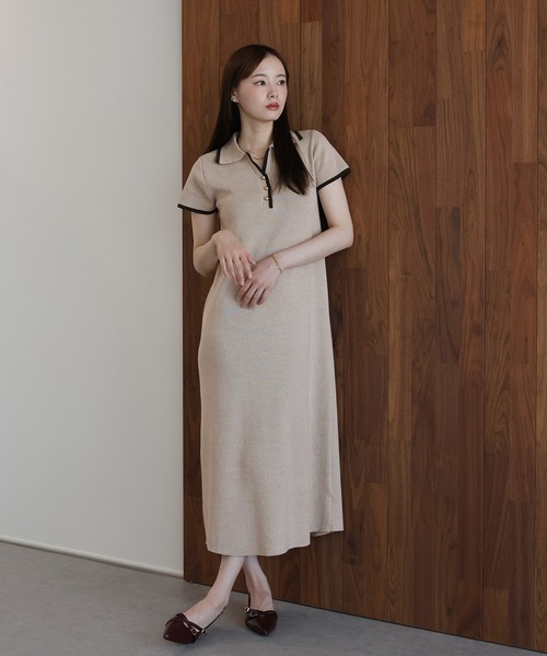 J by blue（ジェイバイブルー）の「バイカラースキッパーワンピース（ワンピース・レディース・グレー/ベージュ/ブラック・MEDIUM）」の4枚目の写真