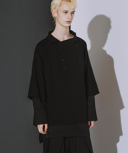 NO ID.(ノーアイディ)の「mlt5869- ランダムテレコドッキングオフタートルPO カットソー(459006-593T)(Tシャツ/カットソー・メンズ・グレー/ホワイト×ライトグレー/ブラック・ONE SIZE)」の9枚目の写真