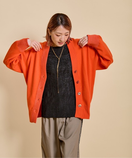 LHELBIE(レルビエ)の「スウェットライクラメリブニットカーディガン(カーディガン/ボレロ・レディース・ブルー/オレンジ/イエロー系その他/ブラック・M)」の19枚目の写真