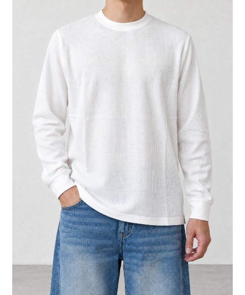 OXA(オグザ)の「ワッフル無地ロングTシャツ 長袖カットソー OXA(Tシャツ/カットソー・メンズ・ホワイト/ブラック・MEDIUM/LARGE)」の1枚目の写真