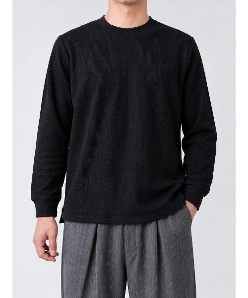 OXA(オグザ)の「ワッフル無地ロングTシャツ 長袖カットソー OXA(Tシャツ/カットソー・メンズ・ホワイト/ブラック・MEDIUM/LARGE)」の2枚目の写真
