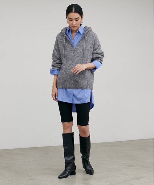 LARUTA（ラルータ）の「【LARUTA】［WEB限定］モヘアフード付きスキッパープルオーバー（ニット/セーター・レディース・チャコールグレー/ブラウン/レッド・FREE）」の7枚目の写真