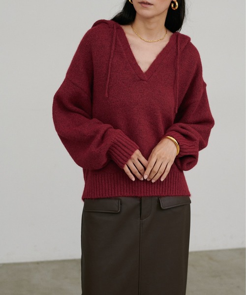 LARUTA（ラルータ）の「【LARUTA】［WEB限定］モヘアフード付きスキッパープルオーバー（ニット/セーター・レディース・チャコールグレー/ブラウン/レッド・FREE）」の21枚目の写真