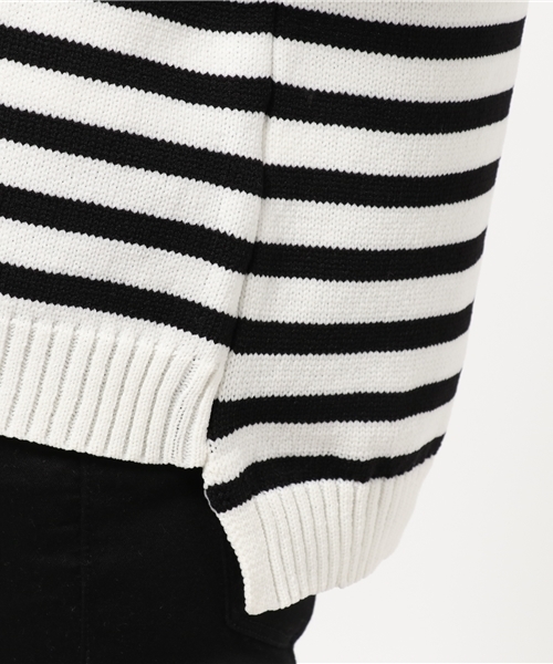 VENCEEXCHANGE(ヴァンスエクスチェンジ)の「ポリウーリーVネックニット (ニット/セーター・レディース・コーラル/ブラック/オフホワイト/ライトブラウン・MEDIUM)」の10枚目の写真