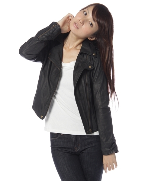 mystic（ミスティック）の「PIG洗いダブルライダース（ライダースジャケット・レディース・ベージュ/ブラック・ﾌﾘ-）」の4枚目の写真