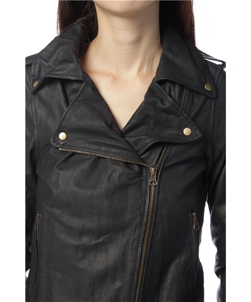 mystic（ミスティック）の「PIG洗いダブルライダース（ライダースジャケット・レディース・ベージュ/ブラック・ﾌﾘ-）」の5枚目の写真