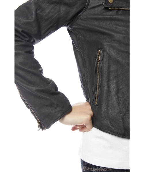 mystic（ミスティック）の「PIG洗いダブルライダース（ライダースジャケット・レディース・ベージュ/ブラック・ﾌﾘ-）」の6枚目の写真