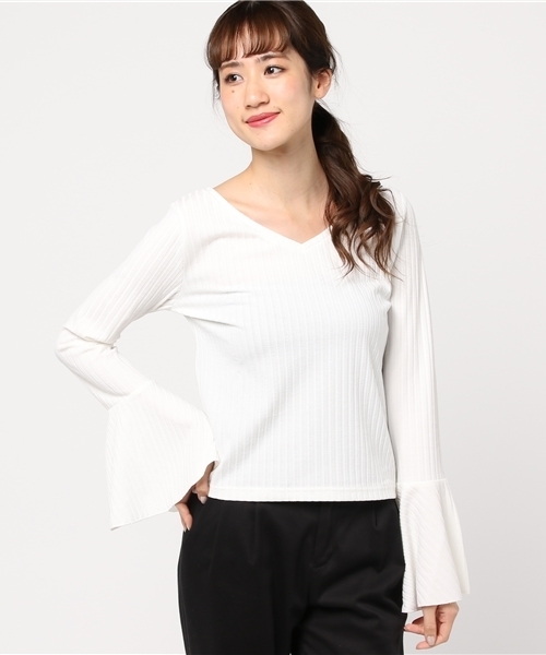 WEGO（ウィゴー）の「WEGO/2WAYベルスリーブカットソー（Tシャツ/カットソー・レディース・オフホワイト/ピンク/ホワイト系その他5/ブラック・FREE）」の9枚目の写真