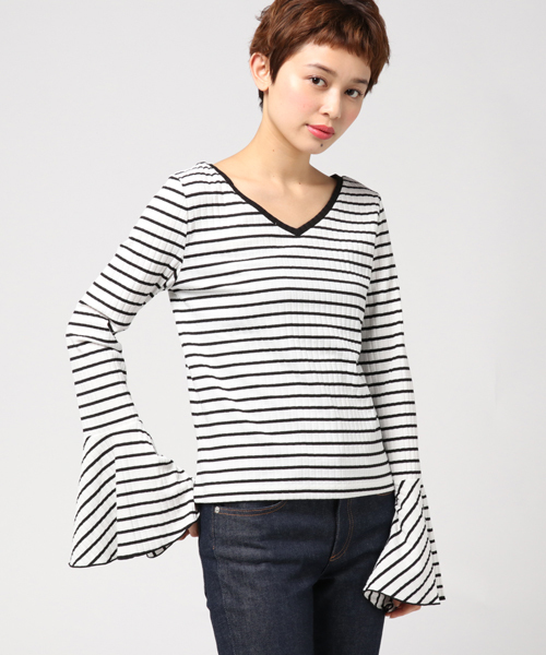 WEGO（ウィゴー）の「WEGO/2WAYベルスリーブカットソー（Tシャツ/カットソー・レディース・オフホワイト/ピンク/ホワイト系その他5/ブラック・FREE）」の10枚目の写真