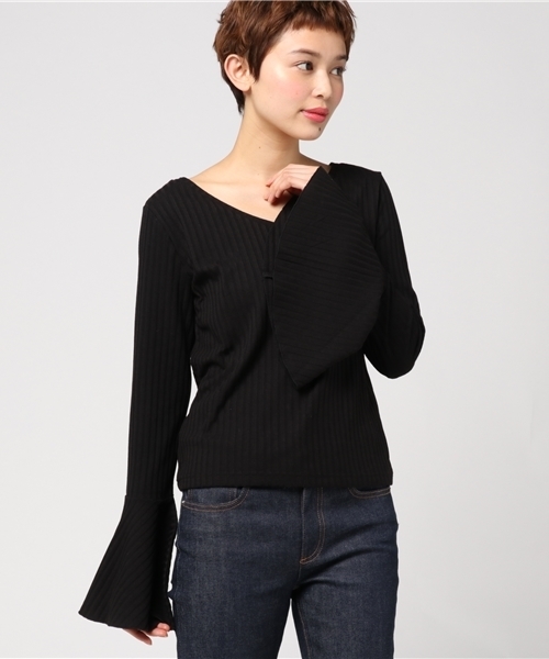 WEGO（ウィゴー）の「WEGO/2WAYベルスリーブカットソー（Tシャツ/カットソー・レディース・オフホワイト/ピンク/ホワイト系その他5/ブラック・FREE）」の11枚目の写真