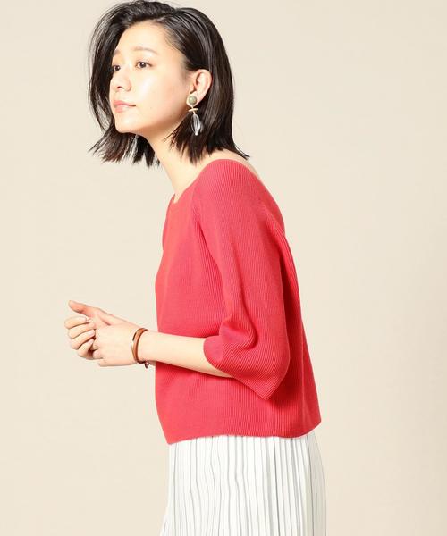 BEAUTY&YOUTH UNITED ARROWS(ビューティーアンドユースユナイテッドアローズ)の「BY クロップドバックVネック5分袖ニット ◆(ニット/セーター・レディース・ホワイト/ブラック/オレンジ・FREE)」の3枚目の写真