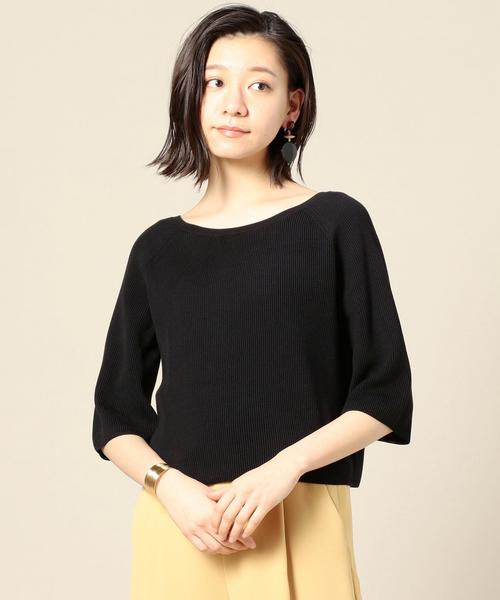 BEAUTY&YOUTH UNITED ARROWS(ビューティーアンドユースユナイテッドアローズ)の「BY クロップドバックVネック5分袖ニット ◆(ニット/セーター・レディース・ホワイト/ブラック/オレンジ・FREE)」の2枚目の写真