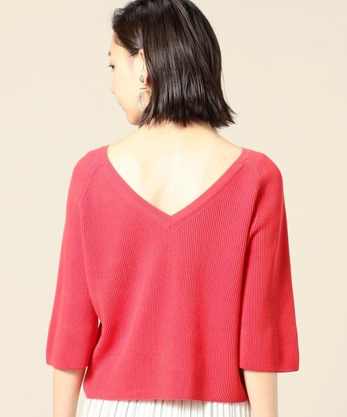 BEAUTY&YOUTH UNITED ARROWS(ビューティーアンドユースユナイテッドアローズ)の「BY クロップドバックVネック5分袖ニット ◆(ニット/セーター・レディース・ホワイト/ブラック/オレンジ・FREE)」の4枚目の写真
